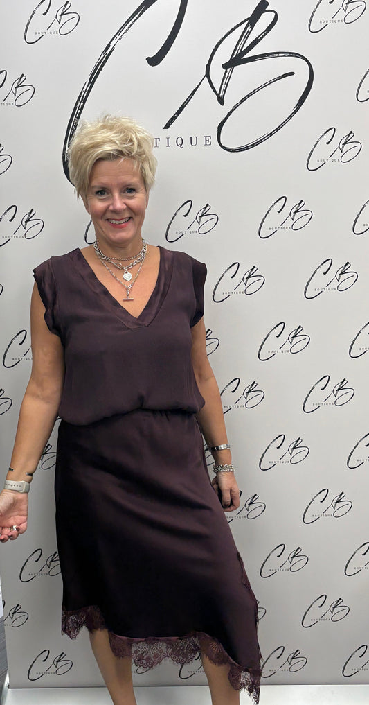 Wine Satin V Neck Sleeveless Top