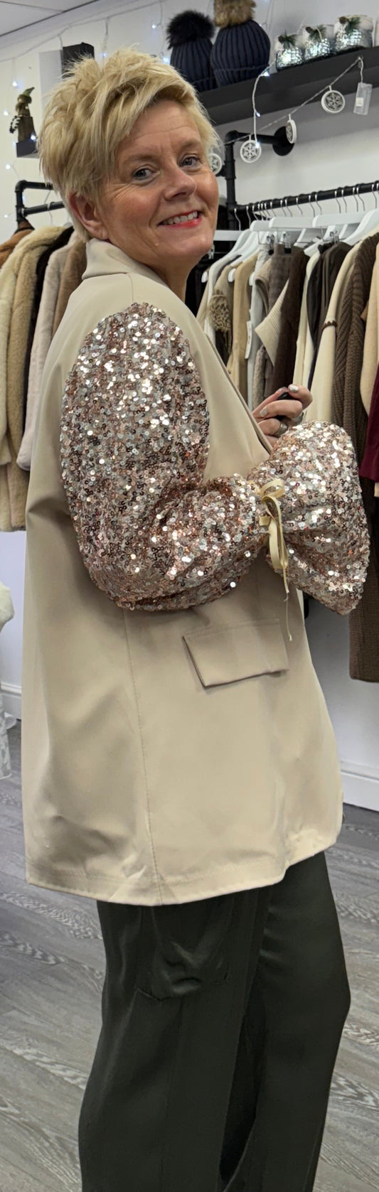 Champagne sequin sleeved blazer