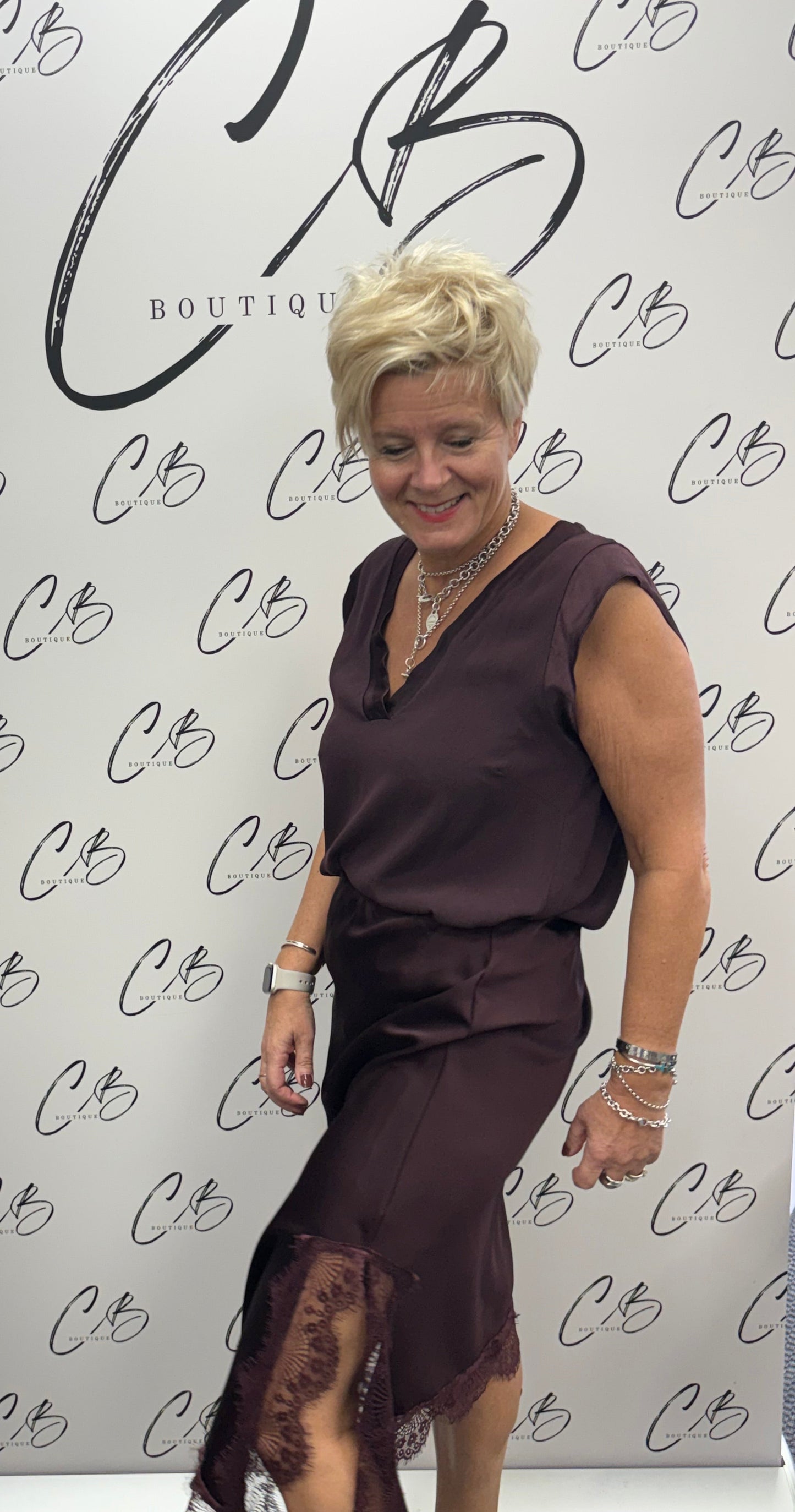 Wine Satin Asymmetric Skirt