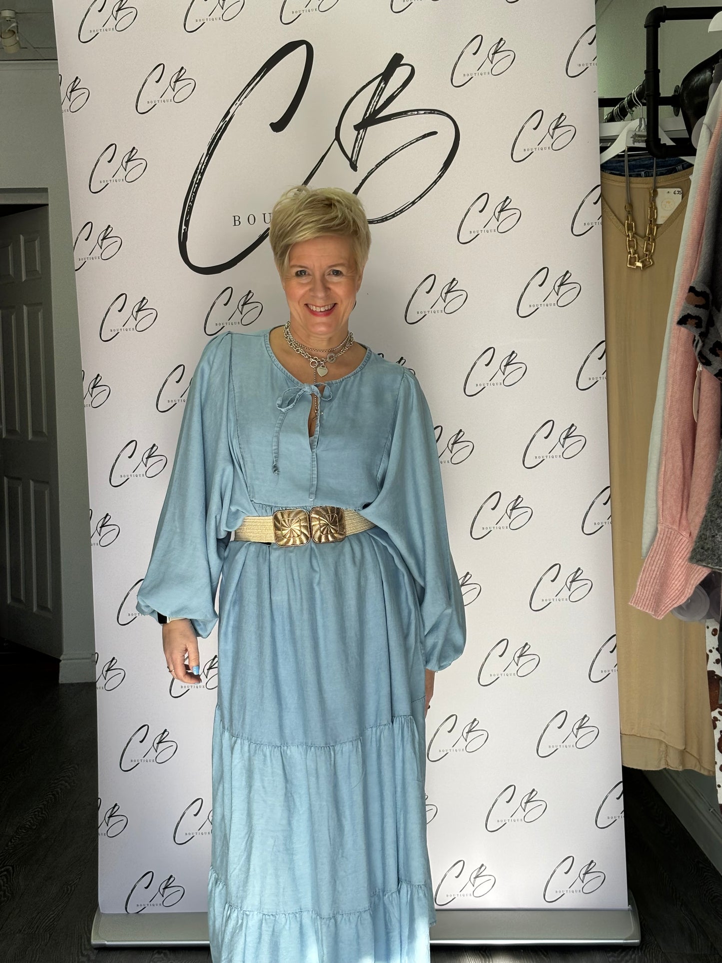 Long Light Blue Denim Dress