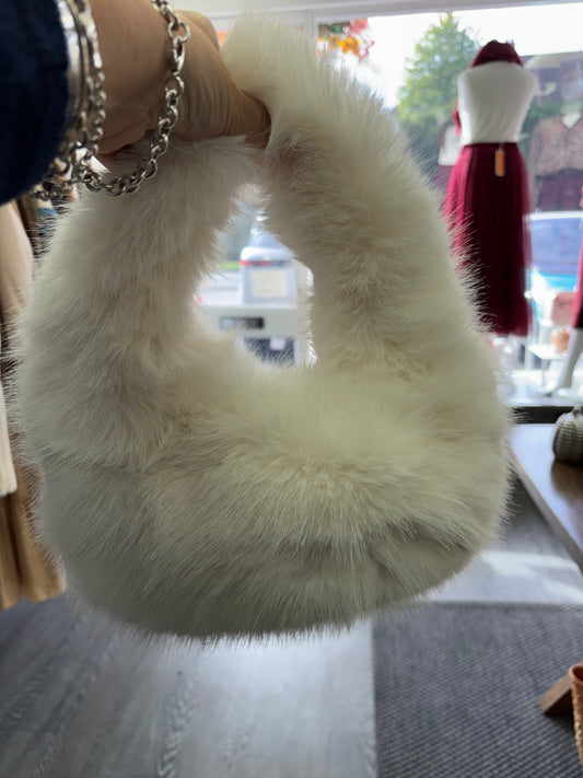 Cream Furry hand Bag