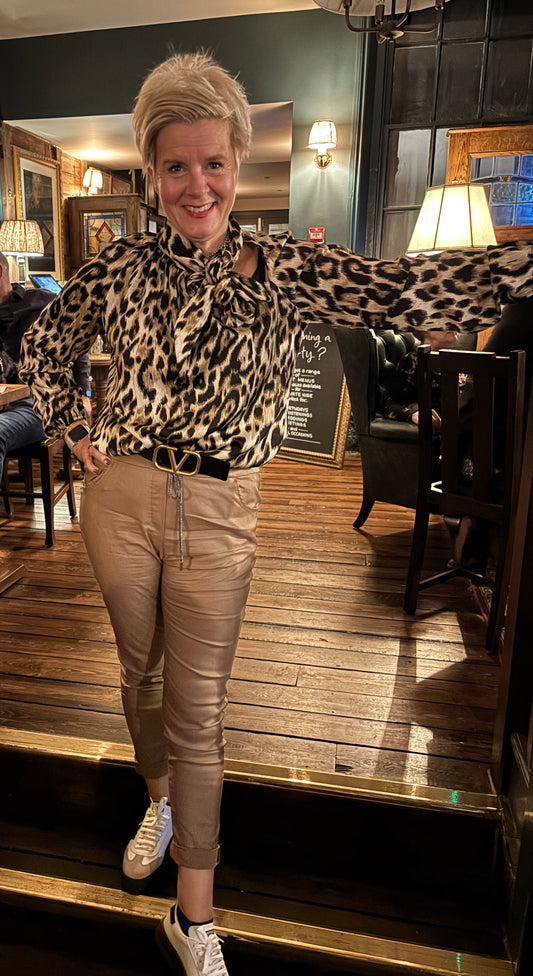 Leopard pussy bow blouse