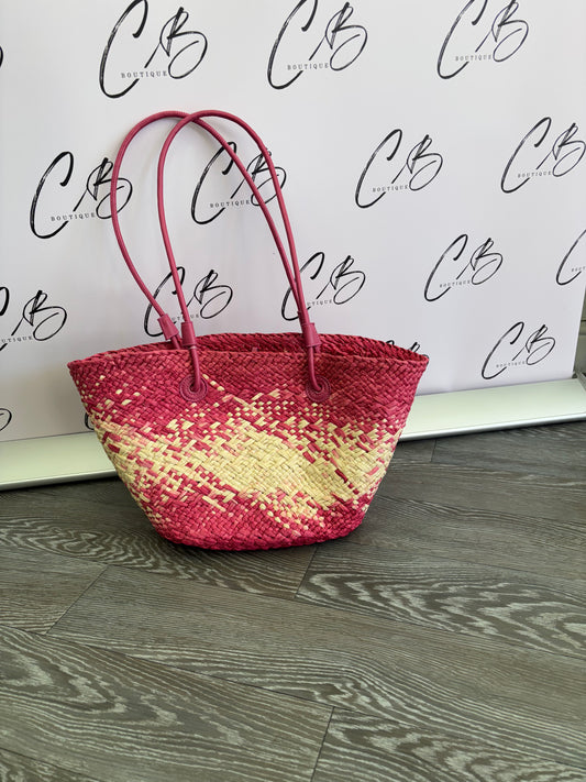 Pink Straw Beach Bag