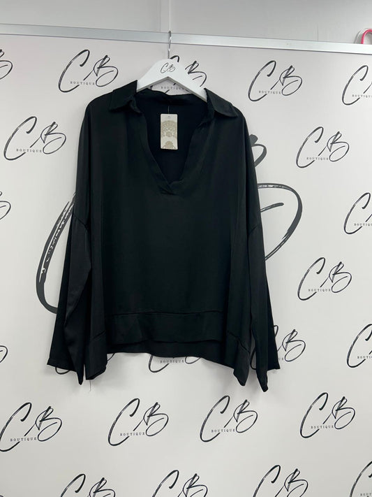 Black Satin lace cuff long sleeve top