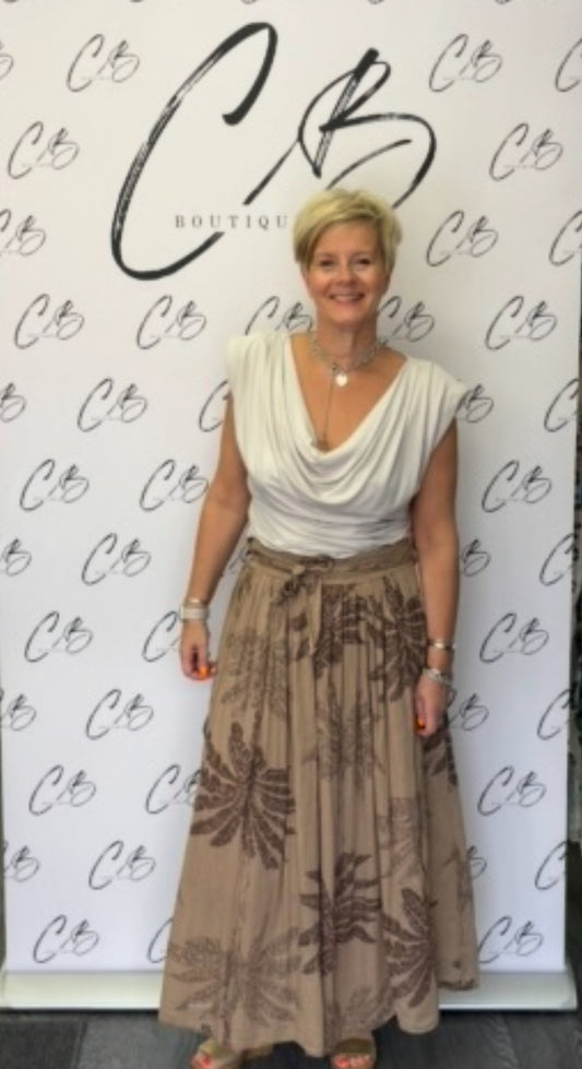Brown Palm printed Skirt