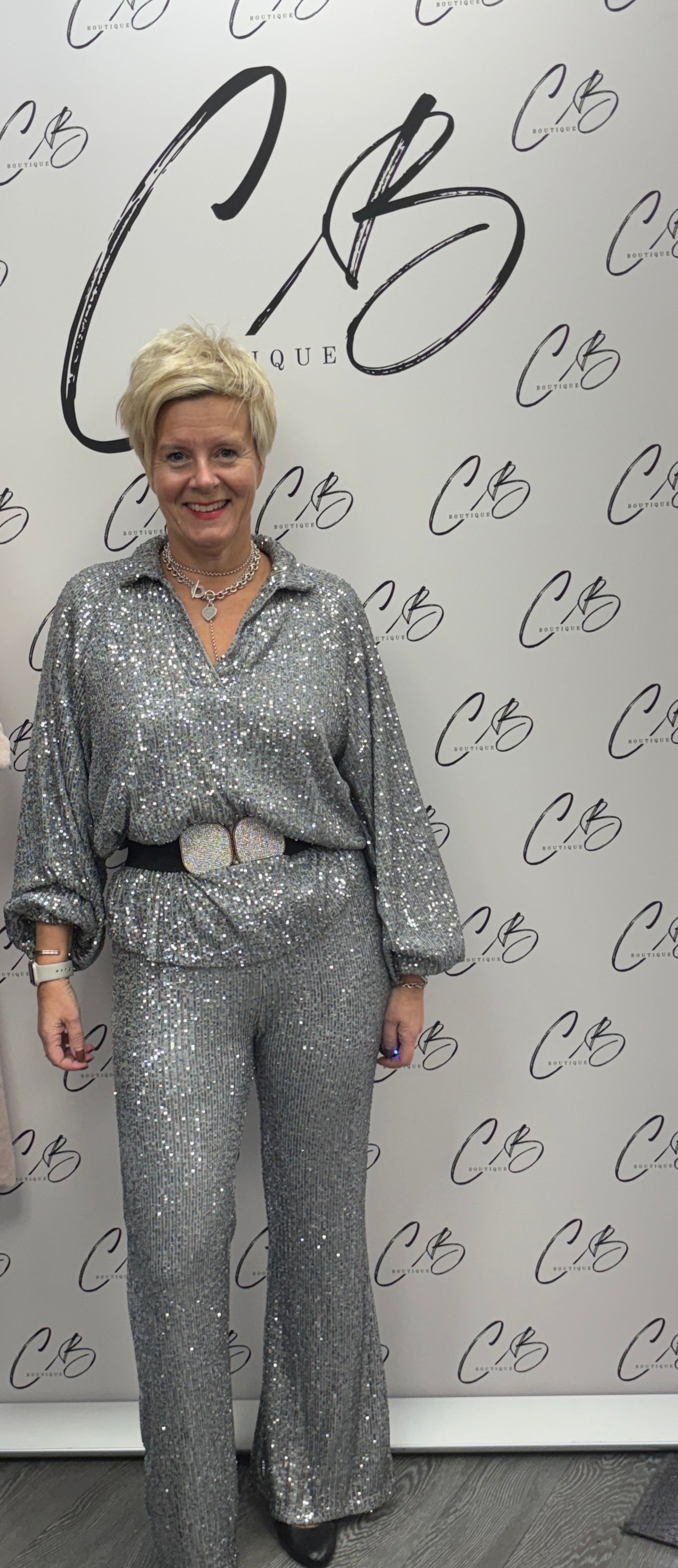 Silver Sequin Trousers