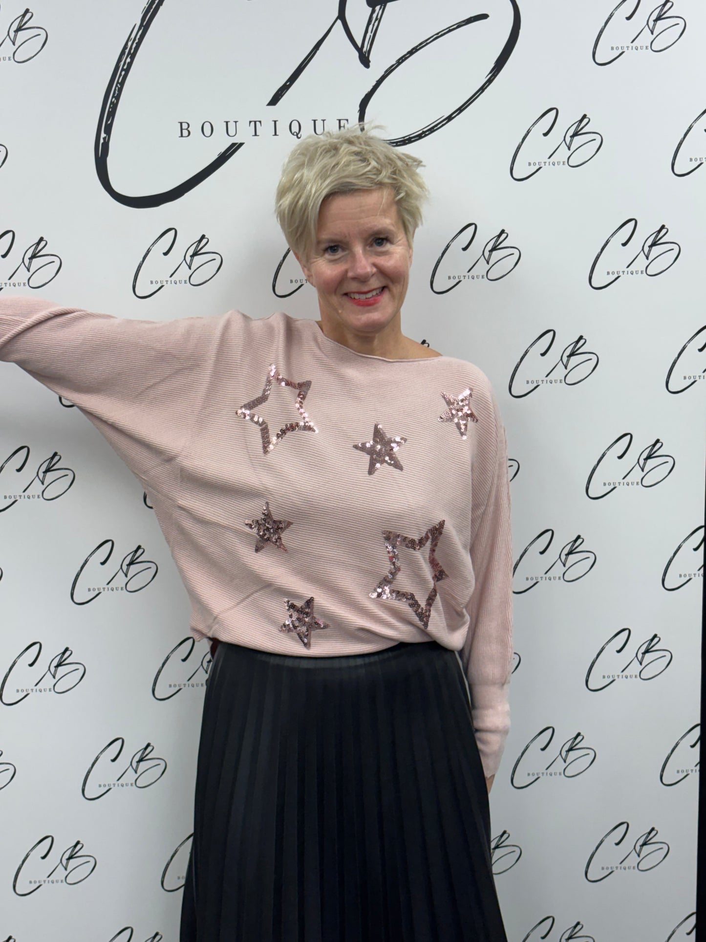 Pink Mary Ribbed Star sequin jumper