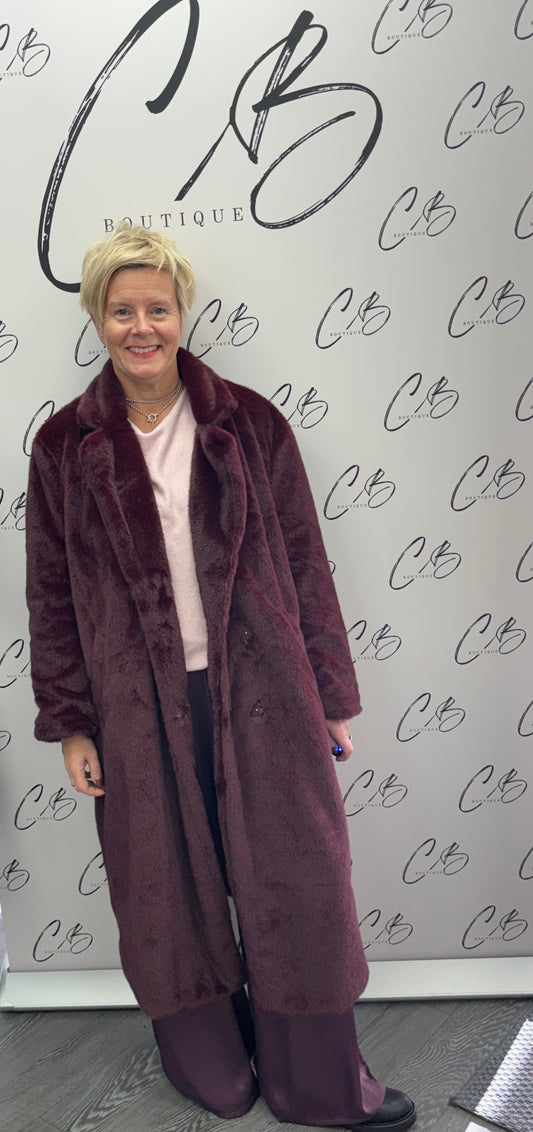 Faux Fur Coat-Wine