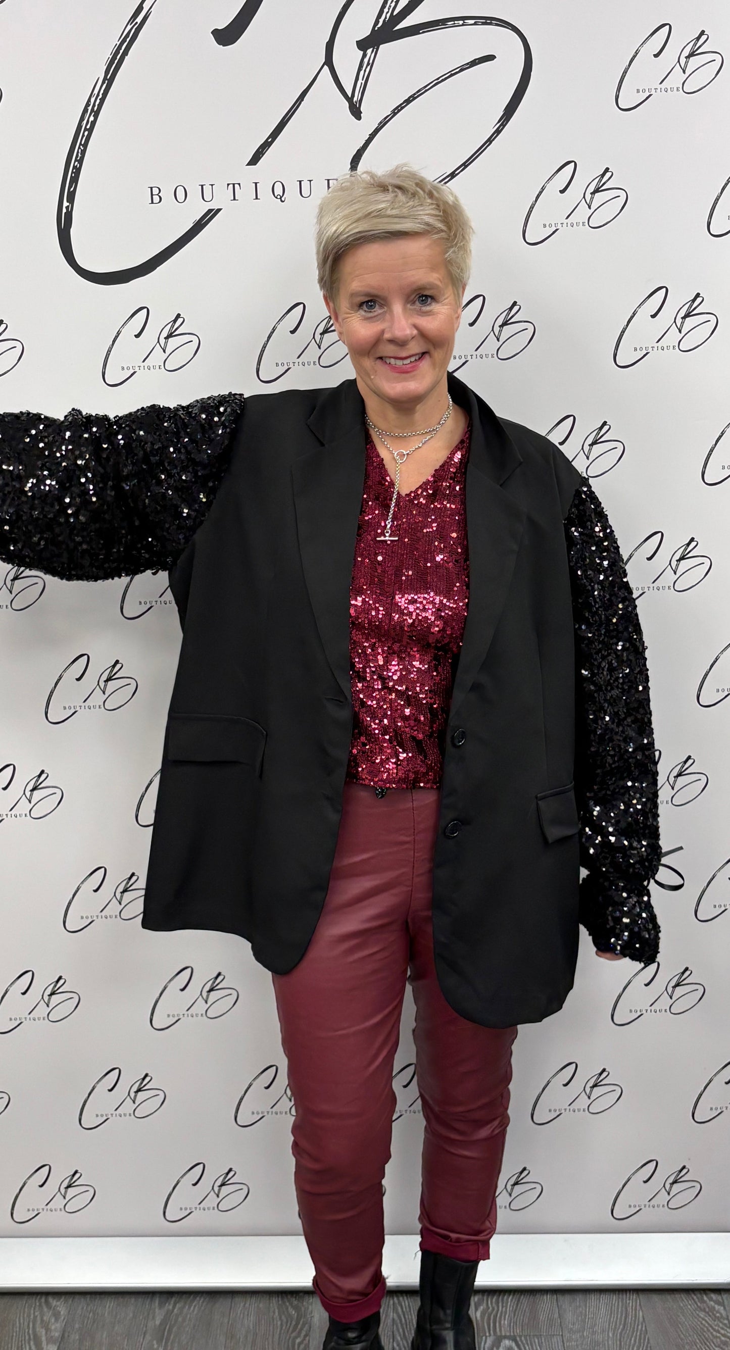 Black sequin sleeved blazer