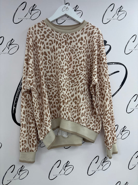 Sand Leopard print round neck top