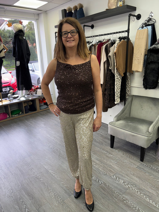 Chocolate Cowl neck Sequin vest