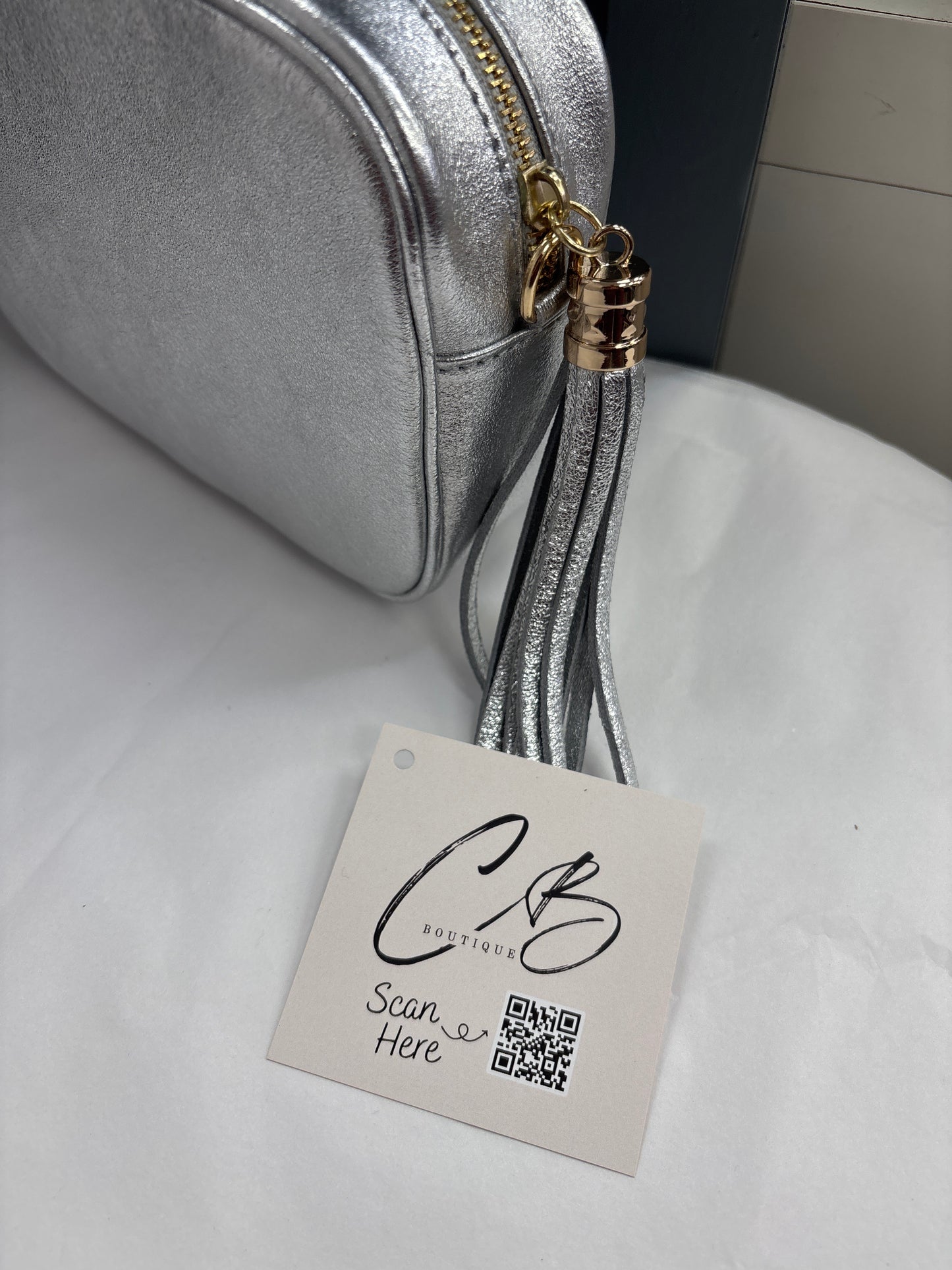 Silver Leather hand Bag