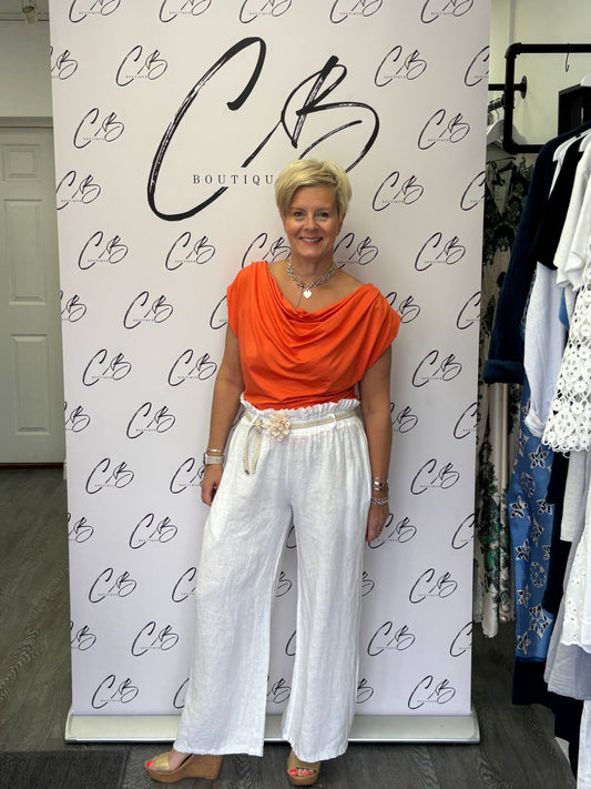 White Linen wide leg Trousers