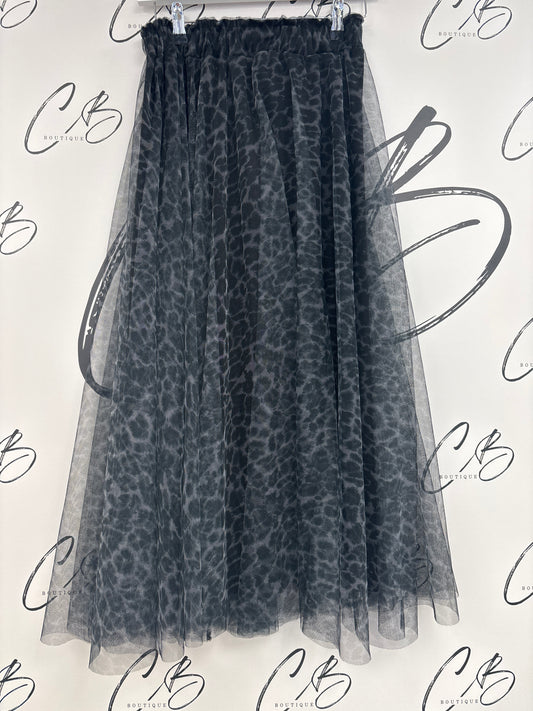 Iveta Black Animal Print Tulle Skirt