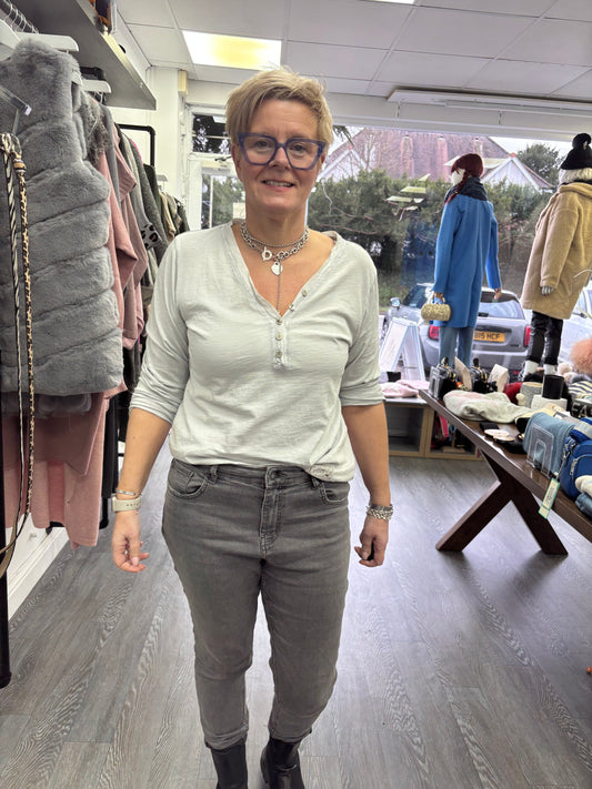 Grey V neck button tshirt