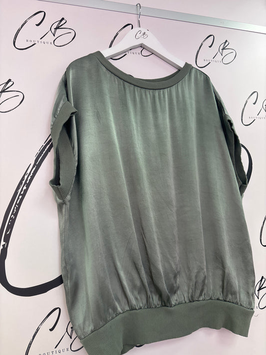Khaki satin batwing top