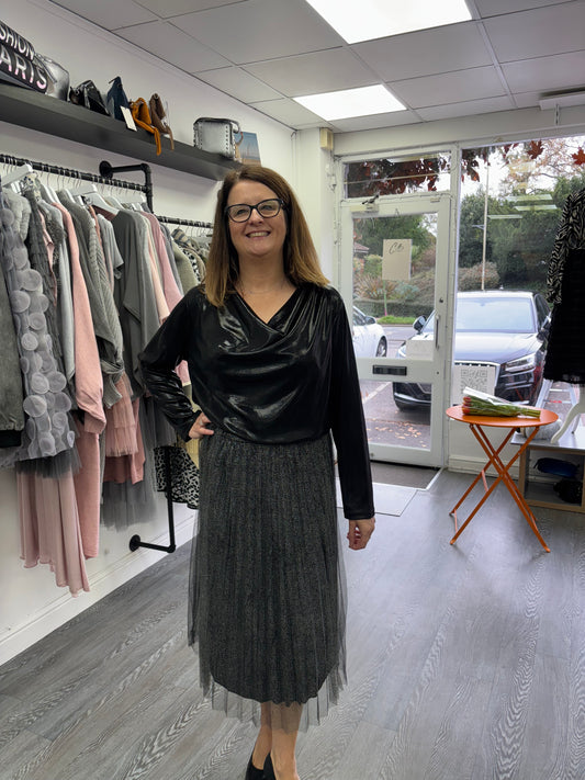 Grey sheer pleated skirt