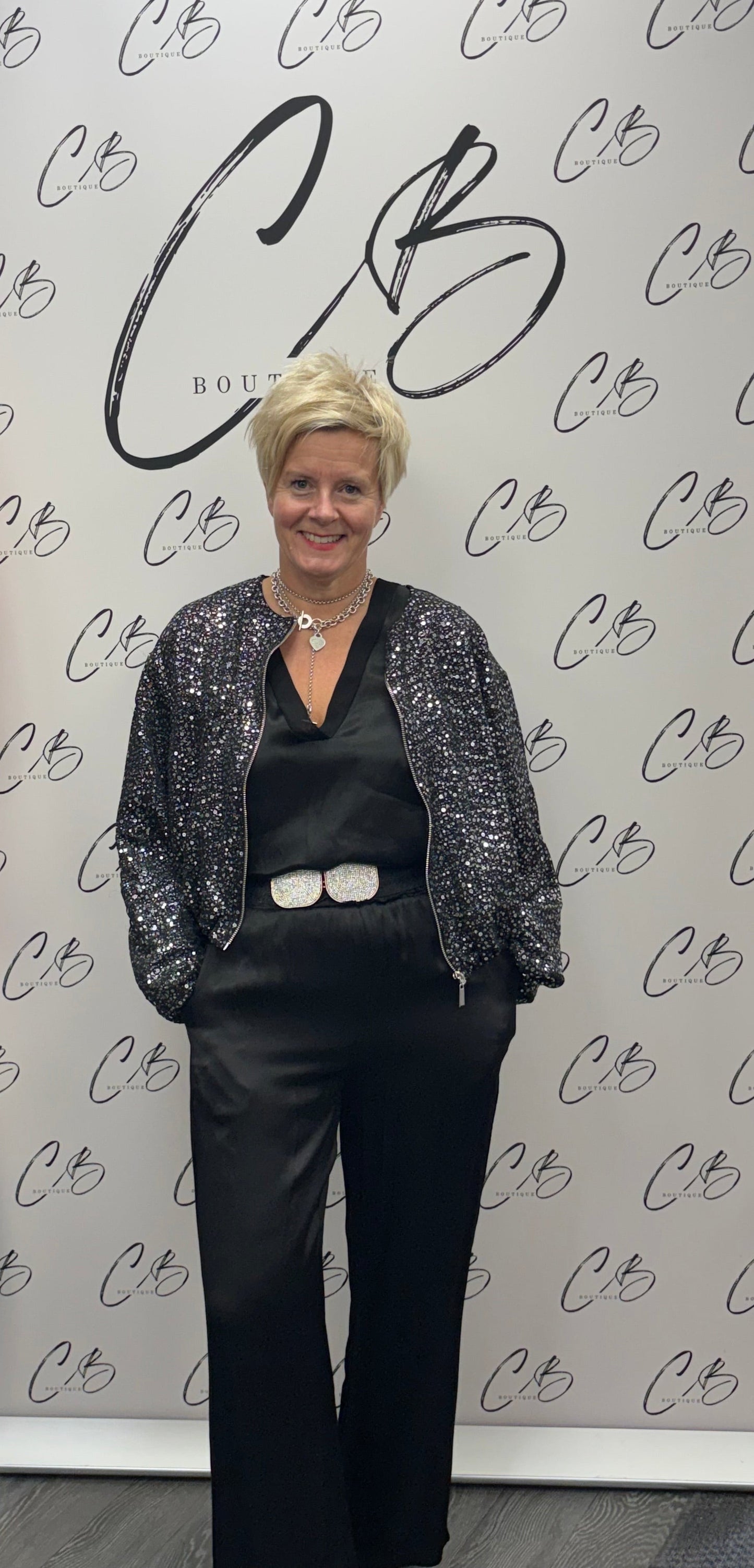 black and silver sequin Bomber Jacket