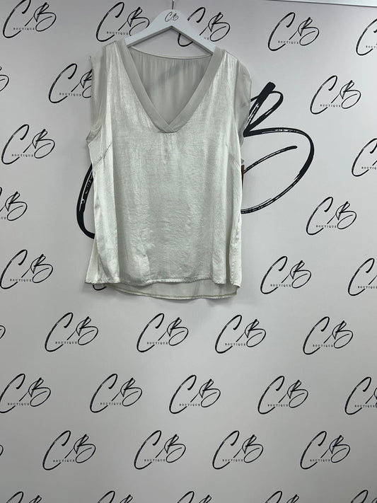 Champagne Satin V Neck Sleeveless Top