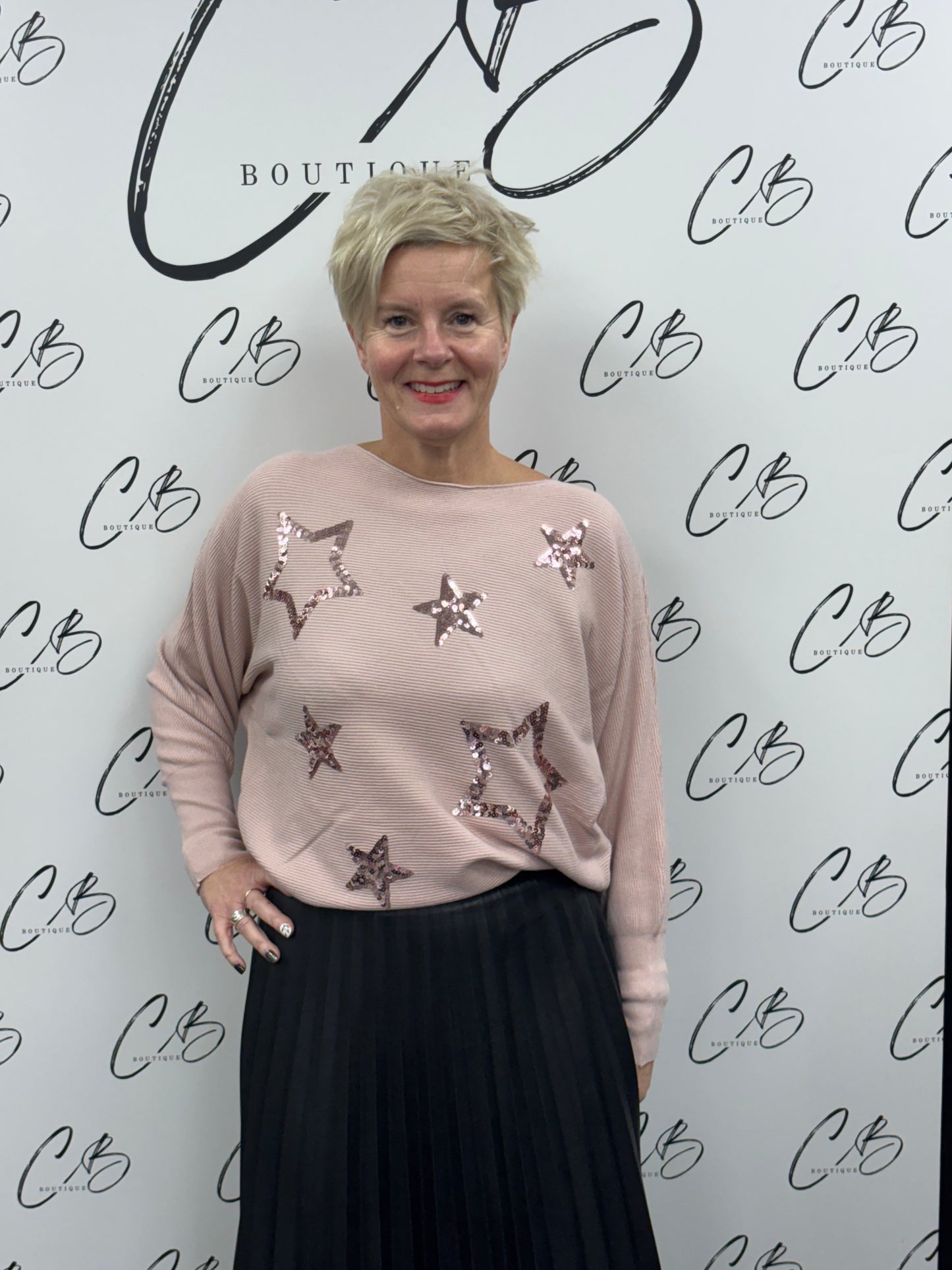 Pink Mary Ribbed Star sequin jumper