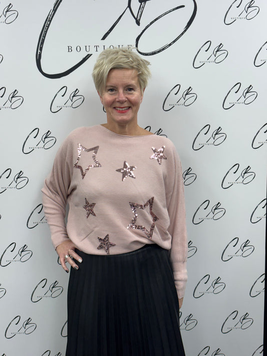 Pink Mary Ribbed Star sequin jumper