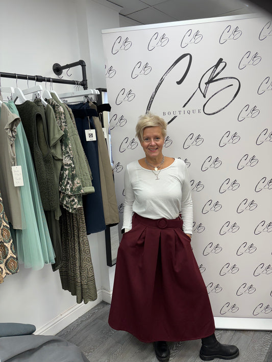 Gloria Wine Belted Skirt