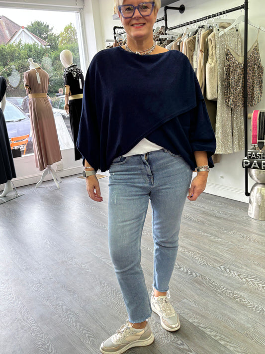 Navy Poncho Bat Wing Jumper