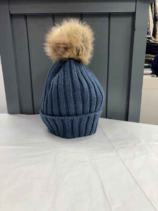 Denim woollen bobble hat
