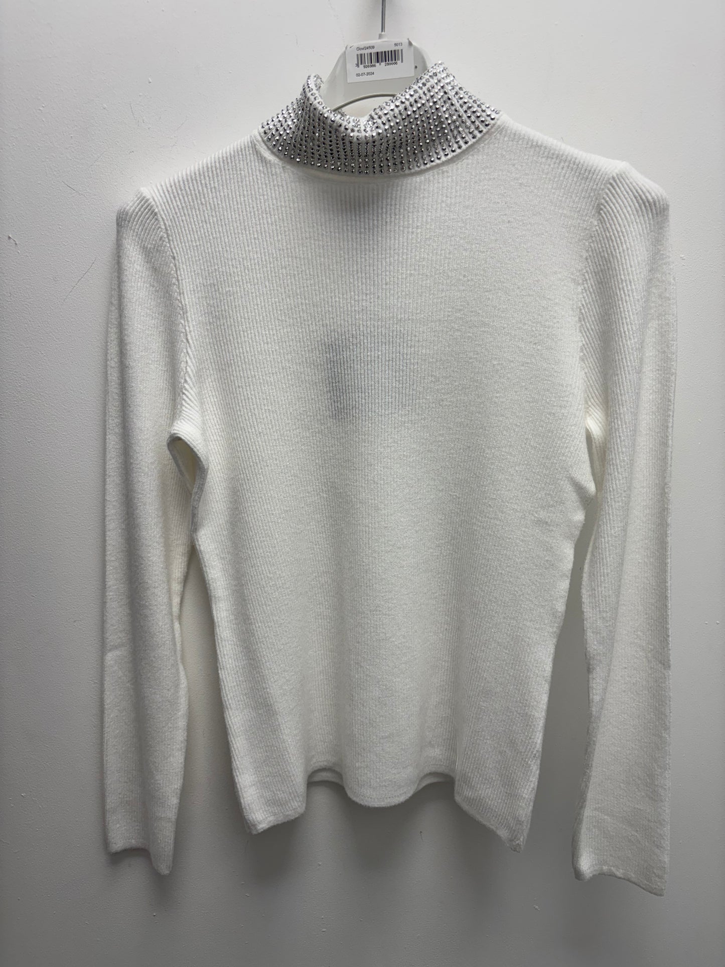 White Sequin Polo Neck Jumper