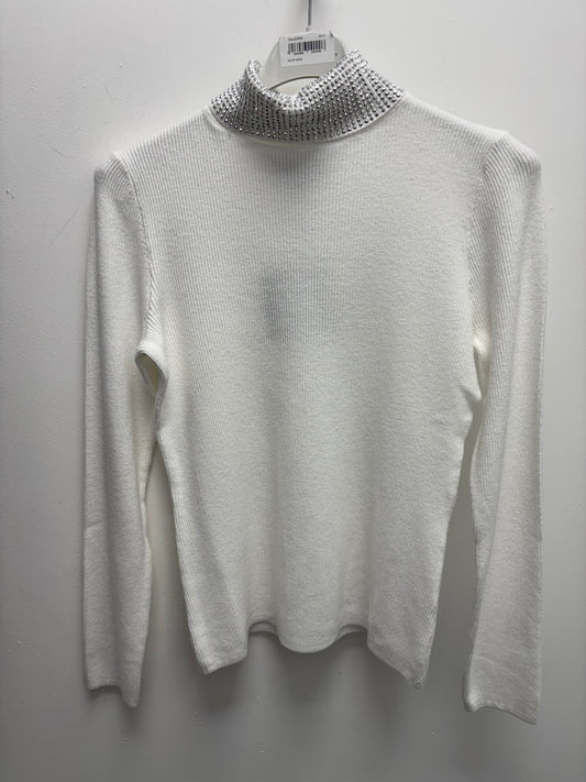 White Sequin Polo Neck Jumper