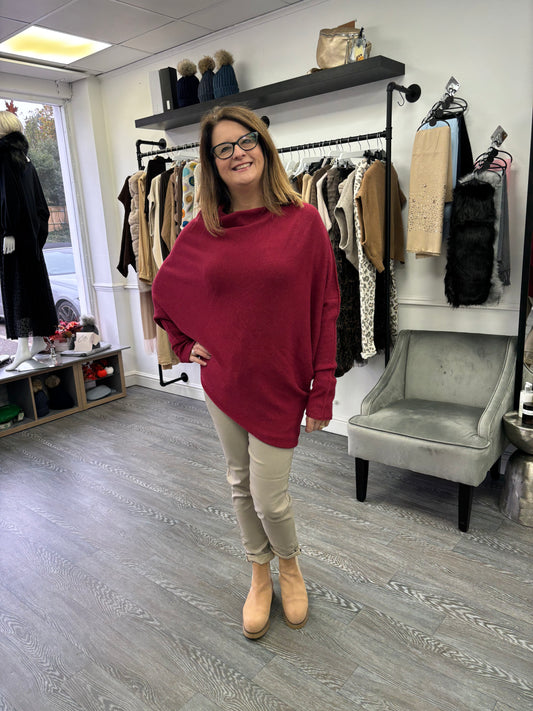 Wine Deck Asymmetric Soft Knit