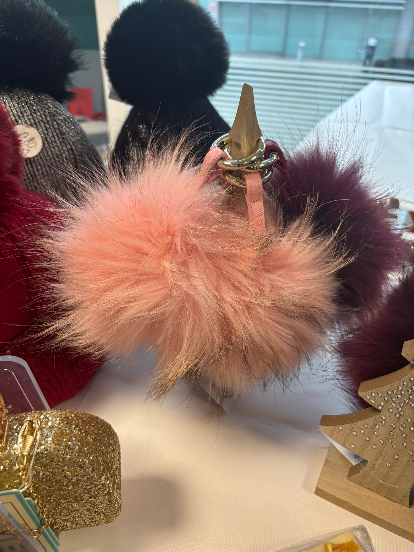 Pom pom  Keyring - Pink