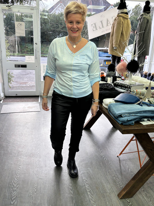 Pale blue Long sleeve top with silver