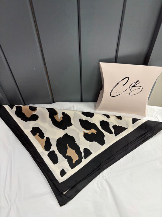 Silk neck black and cream animal print Scarf