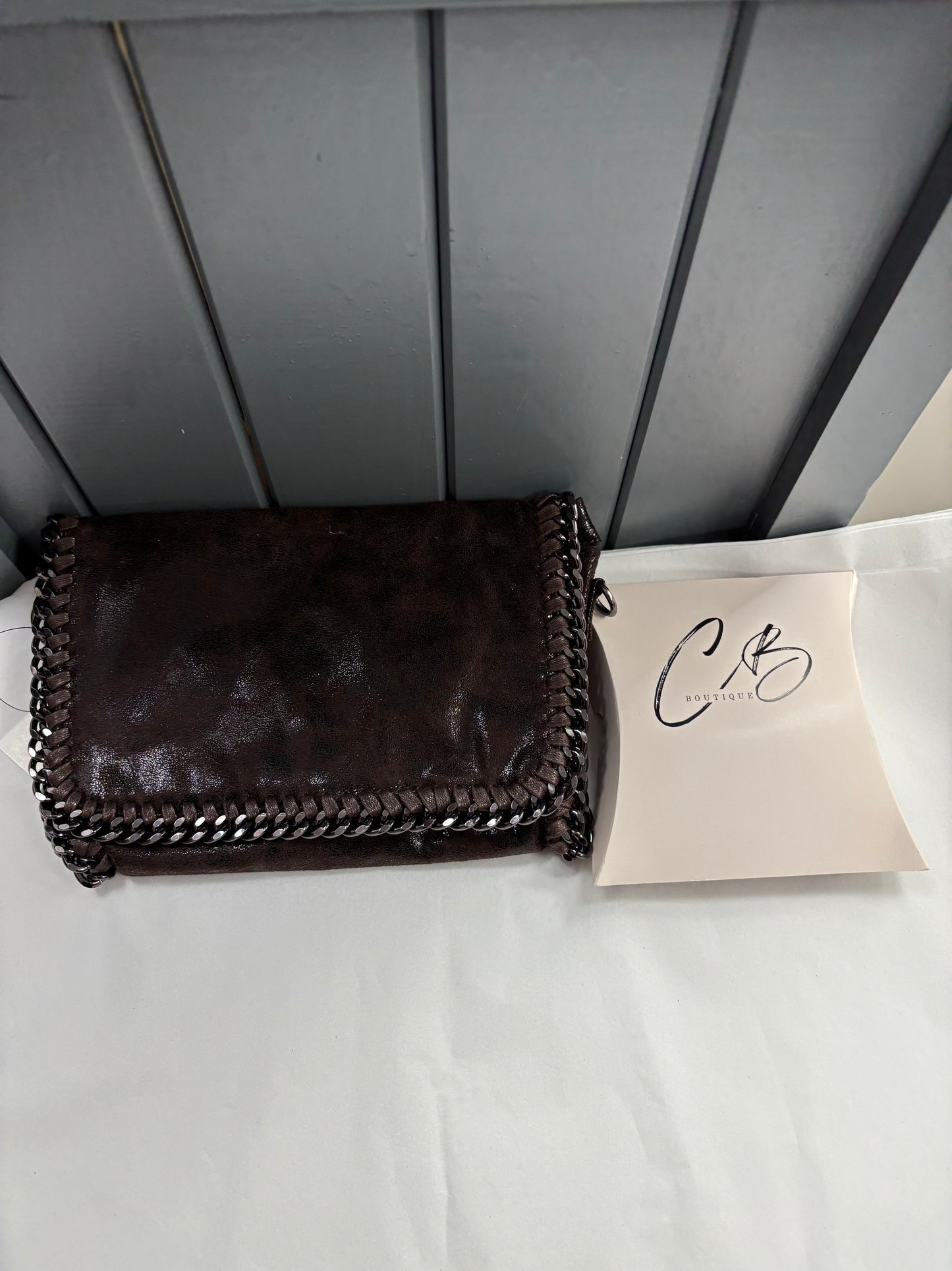 Chocolate large metallic and chain handbag