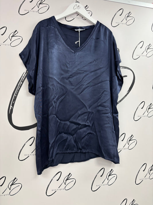 Navy Lucy satin v neck  top